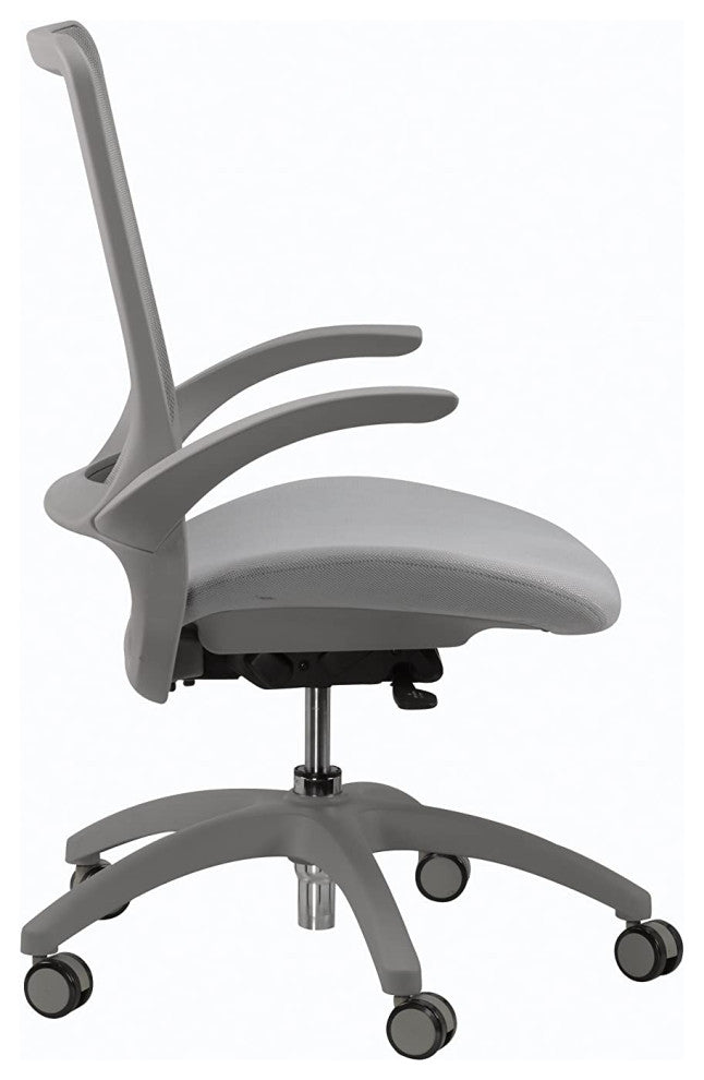 Modern Office Chair, Cushioned Waterfall Seat With Breathable Mesh Back, Grey
