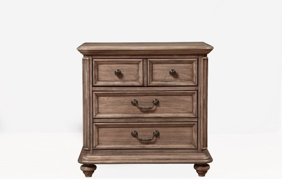 Mahogany Wood 2 Drawer Nightstand In French Truffle Brown