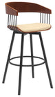 Athena Upholstered Wood Swivel Bar or Counter Stool with Black Metal