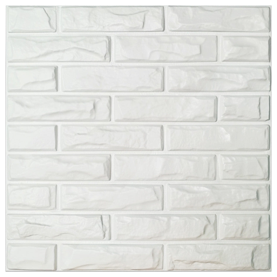 19.7" x 19.7" Art3d PVC 3D Wall Panels White Brick Wall Tiles, Set of 12