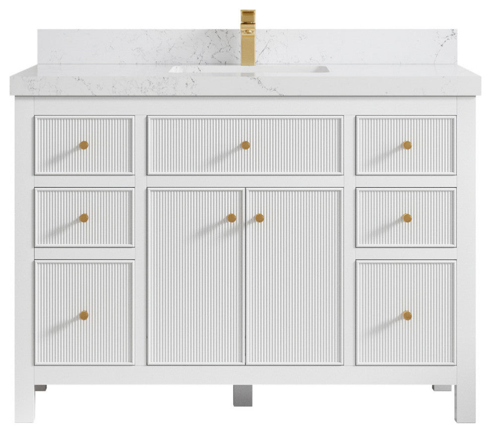 Sonoma 48 Single Sink Reeded Bath Vanity in White 2" Empira White