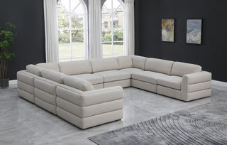Beckham Linen Textured Fabric 8-Piece Modular U-Shaped Sectional, Beige