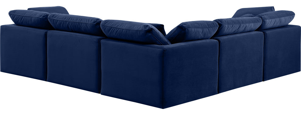 Indulge Upholstered Modular L-Shaped Sectional, Navy, 5-Piece: 2 Armless Chair, 3 Corner Chair, Down Stuffed Velvet