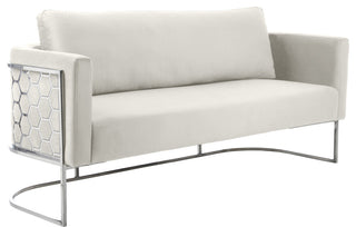 Casa Velvet Upholstered Sofa, Cream, Chrome Finish