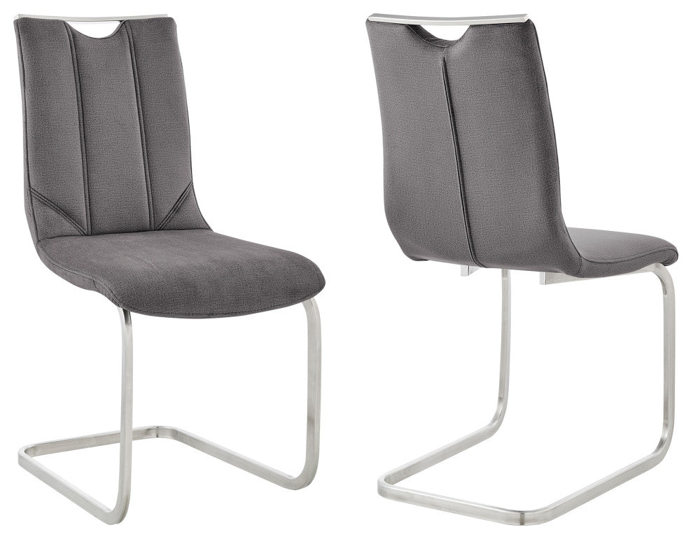 Pacific Gray Dining Room Accent Chair Set of 2, Gray and Stainless Steel