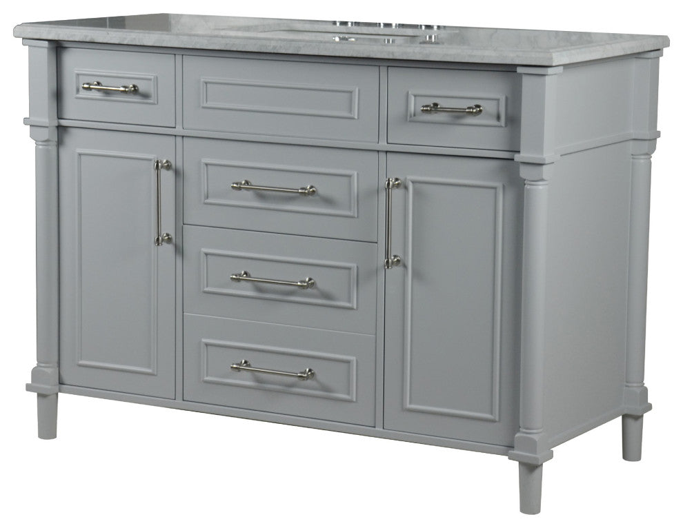 48" Single Vanity, Light Gray With White Carrara Marble Top