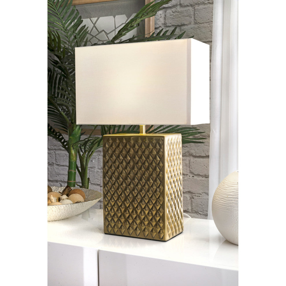 Nuloom Aluminium Cotton Shade Brass Finish Inline Switch Table Lamp, 21"