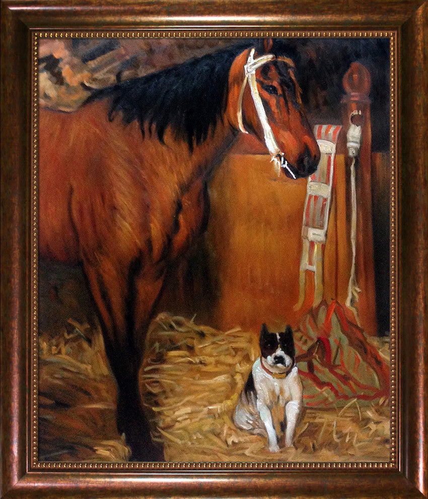 La Pastiche At The Stables, Horse and Dog, 1861 with Frame, 24 x 28