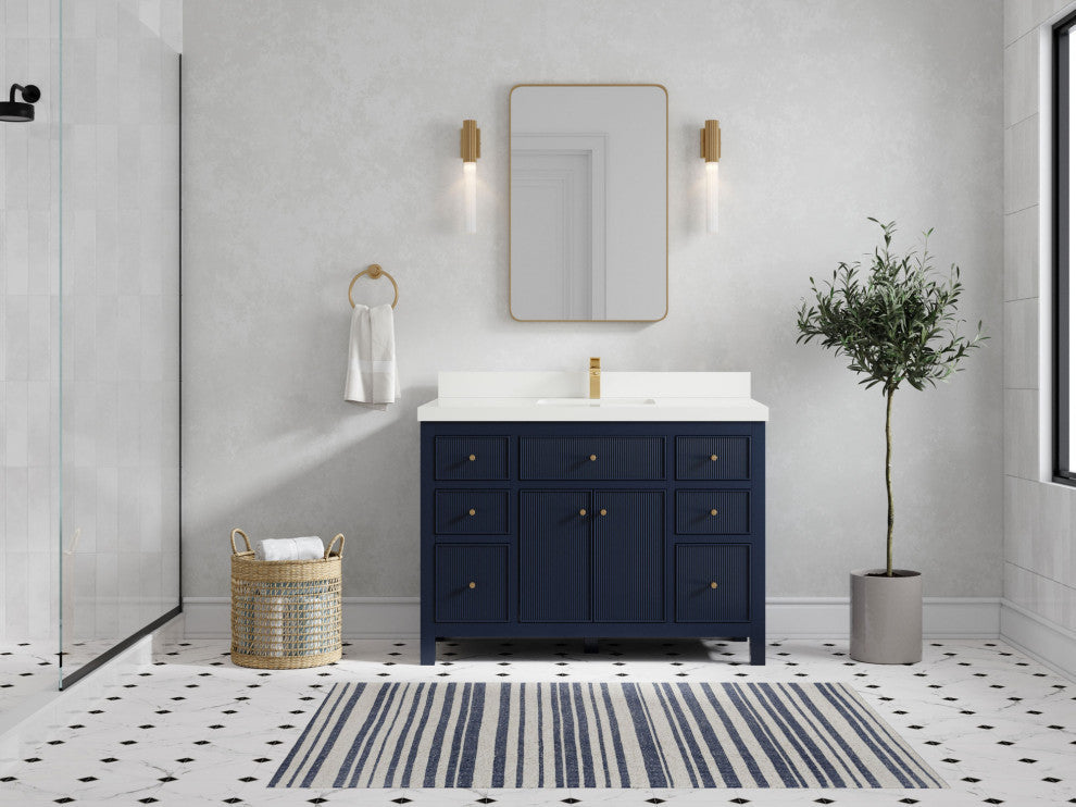 Sonoma 48 Single Sink Reeded Bath Vanity in Hale Navy Blue 2" White Quartz