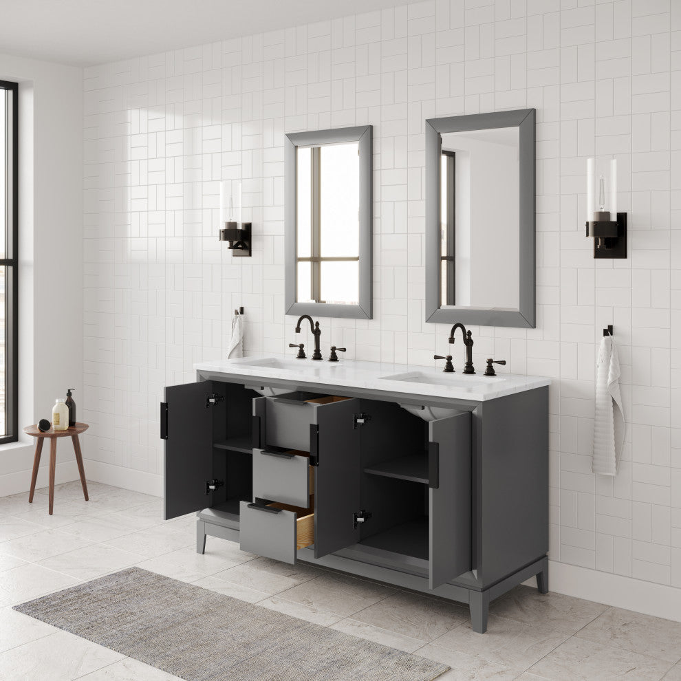 Elizabeth 60" Double Sink Carrara White Marble Vanity, Cashmere Gray