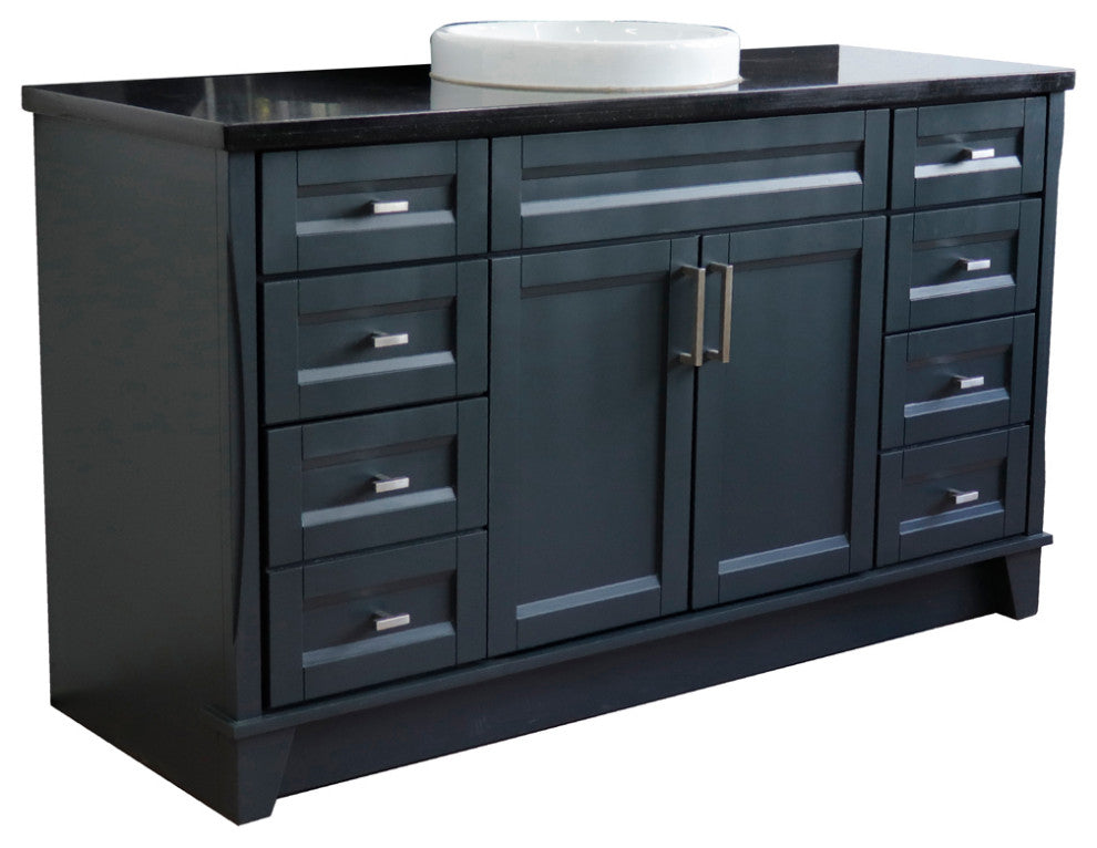 61" Single Sink Vanity, Dark Gray Finish And Black Galaxy Granite