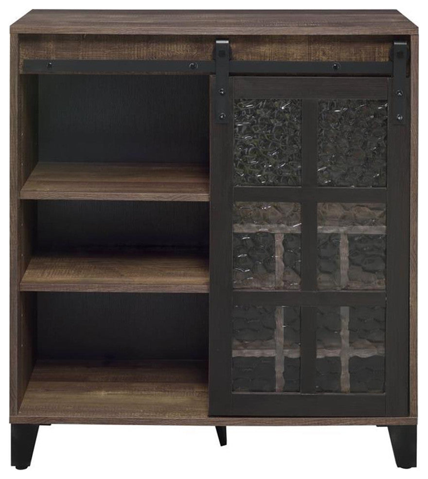 Bowery Hill Wooden Wine Cabinet with Glass Door in Rustic Oak and Black