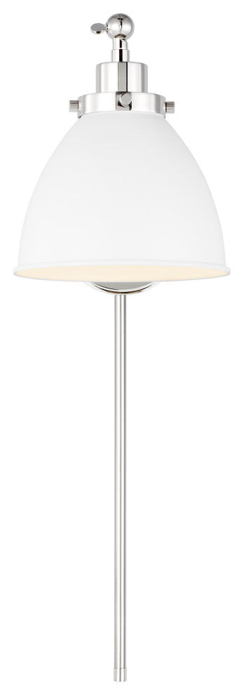 Wellfleet Single Arm Dome Task Sconce, Matte White and Polished Nickel