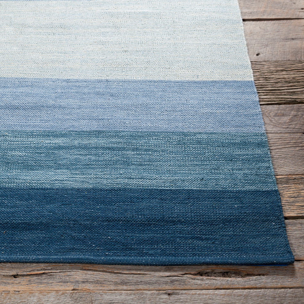 India Contemporary Area Rug, Blue, 5'x7'6" Rectangle