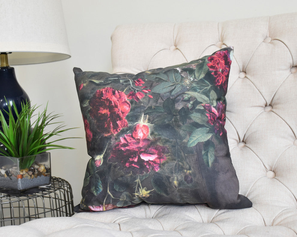 Blossoming Still 26" Red Floral Print Decorative Throw Pillow