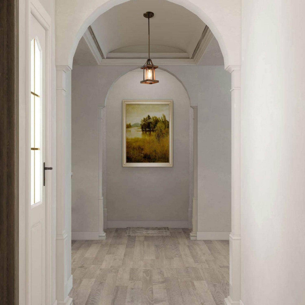 LALUZ 1-Light Antique Brown Wood and Clear Glass Mini Lantern Pendant Lighting