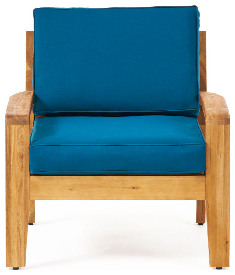 Monterey Outdoor Acacia Wood Club Chairs With Cushions, Set of 4, Teak Finish and Dark Teal