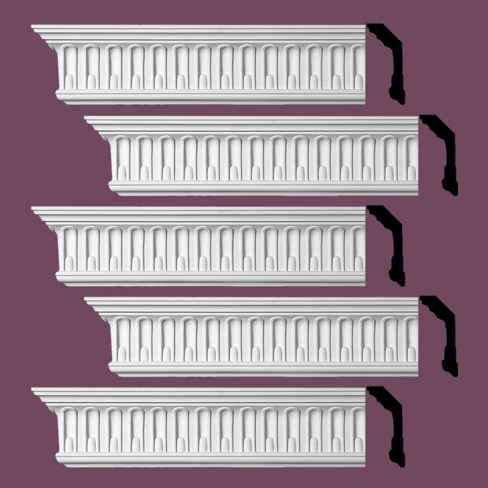 Ornate Cornice White Urethane Shelburn Falls Design 5 Pieces Totaling 470" Long