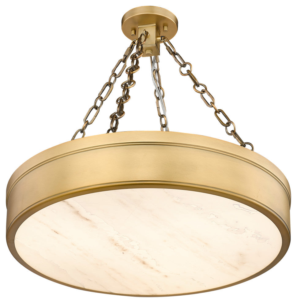 Z-LITE 3-Light Semi Flush, Rubbed Brass