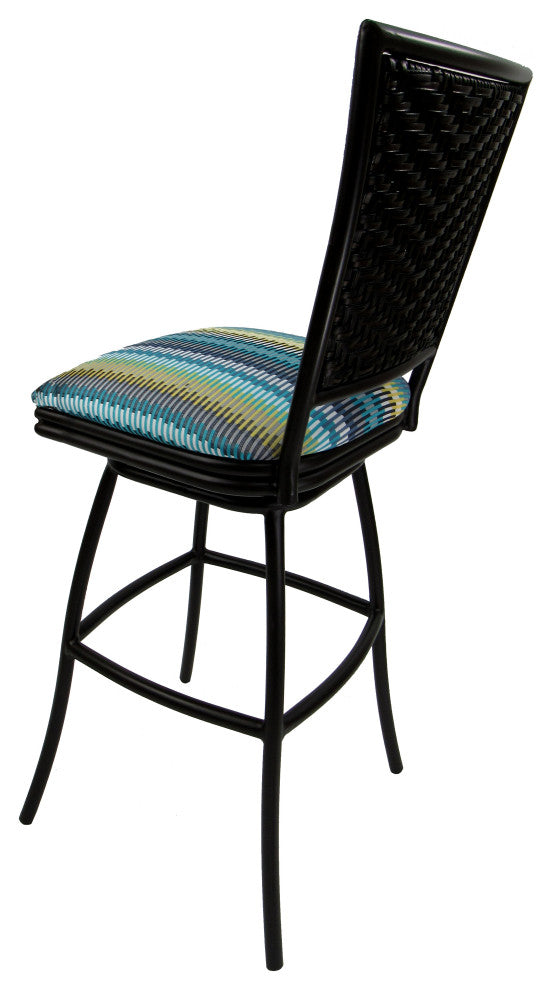 Outdoor Patio Bar Pub Set - 30" Erin Stools - Black Frame, Aqua Sun Stripe - Black, 30"