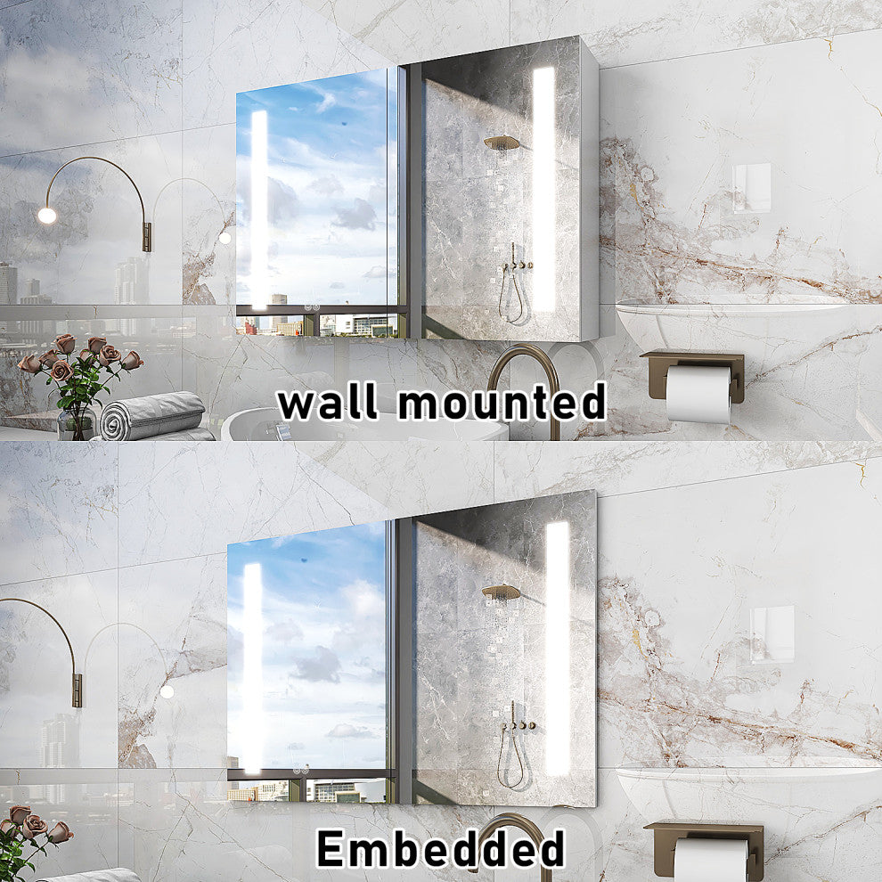 Recessed or Surface Mount Frameless Medicine Cabinet W/ LED Light & 4 Mirrors