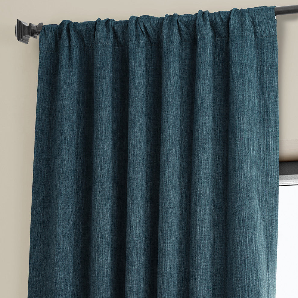 Faux Linen Darkening Curtain Single Panel, Story Blue, 50"x108"