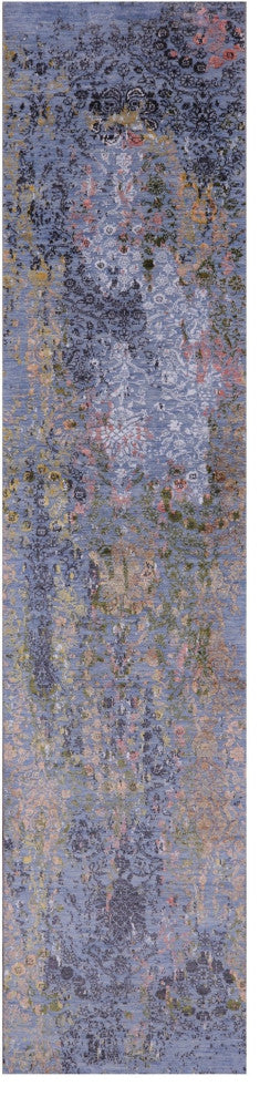 2' 7" X 12' 1" Runner Handmade Modern Wool and Silk Rug Q11836