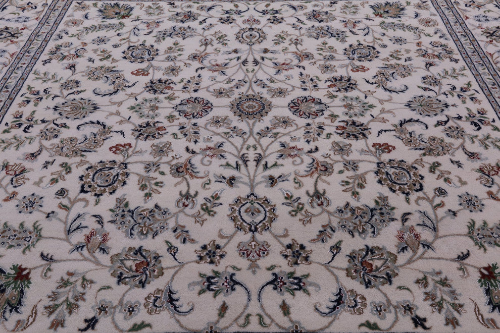 8' Square Wool and Silk Persian Nain Hand Knotted Rug Q9340
