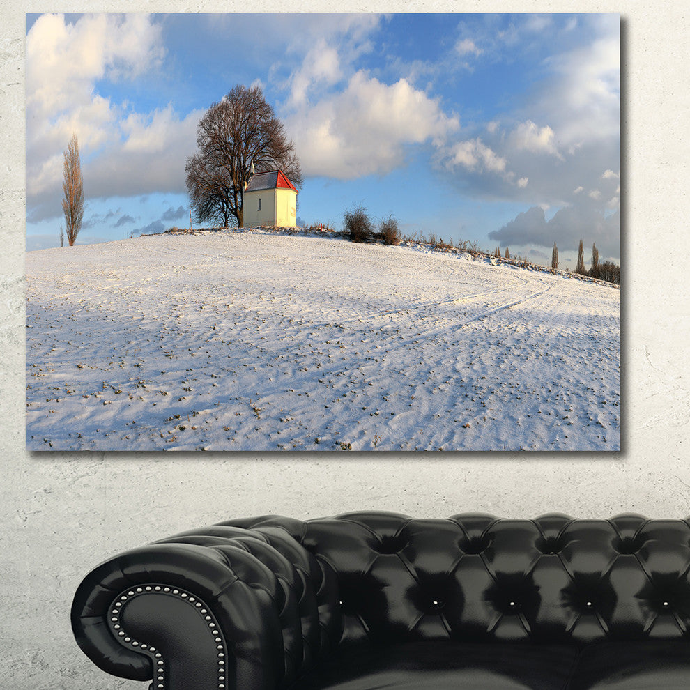 Winter Landscape with Chapel, Landscape Canvas Art Print, 60x40