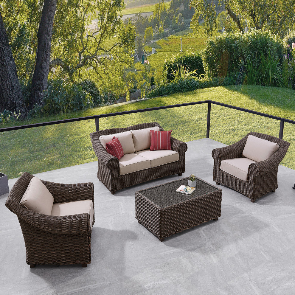 Martha Stewart Cedarstone 4-Piece Outdoor Conversation Set, Dark Brown