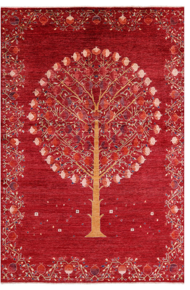 Pomegranate Tree Persian Gabbeh Hand-Knotted Rug 6' 6" X 9' 6" Q8019