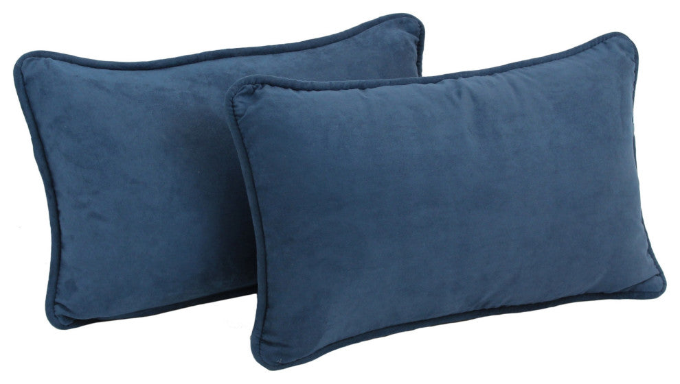 20"X12" Double-Corded Solid Microsuede Back Support Pillows, Set of 2, Indigo