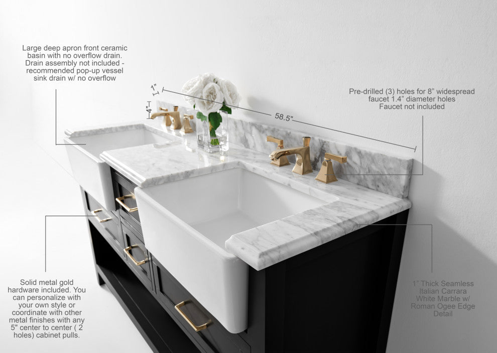 Hayley Bathroom Vanity Set, Black Onyx, 60"