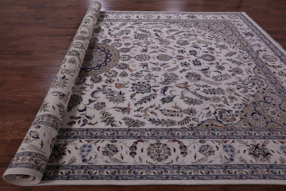 10' 7" X 17' 5" Wool and Silk Persian Nain Hand Knotted Rug Q9349