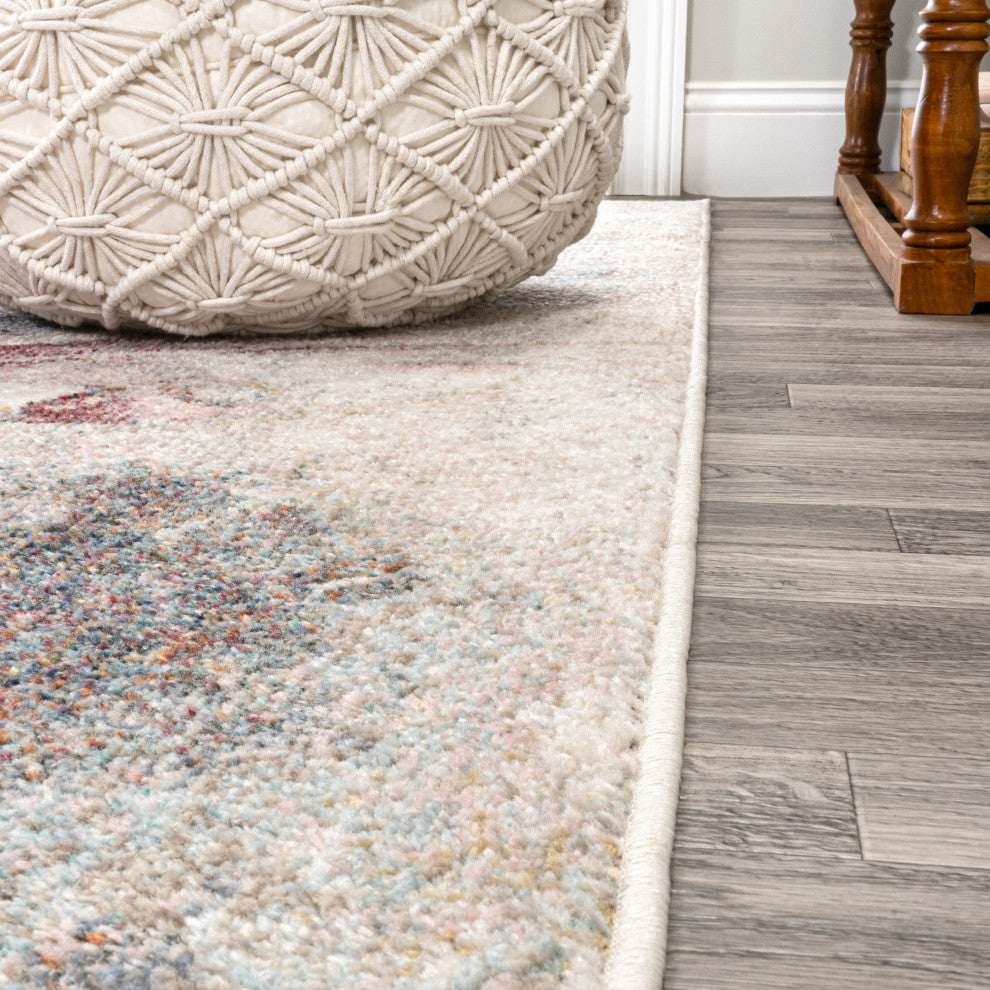 Pastello Modern Abstract Muted Flowers Area Rug, Pink/Gray, 2x8