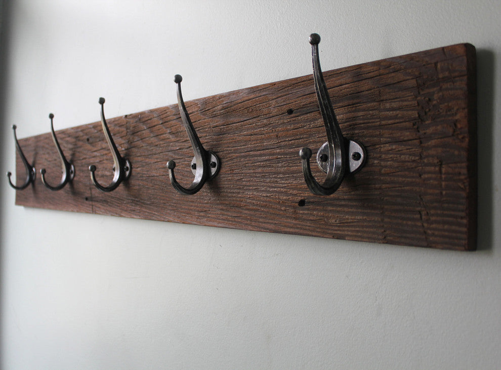 5-Hooks Reclaimed Barn Wood Coat Rack, 36"
