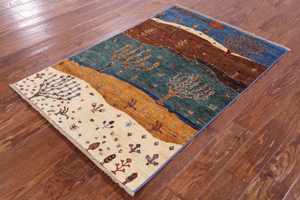 Handmade Tribal Persian Gabbeh Wool Rug 3' 3" X 4' 11" - Q12624