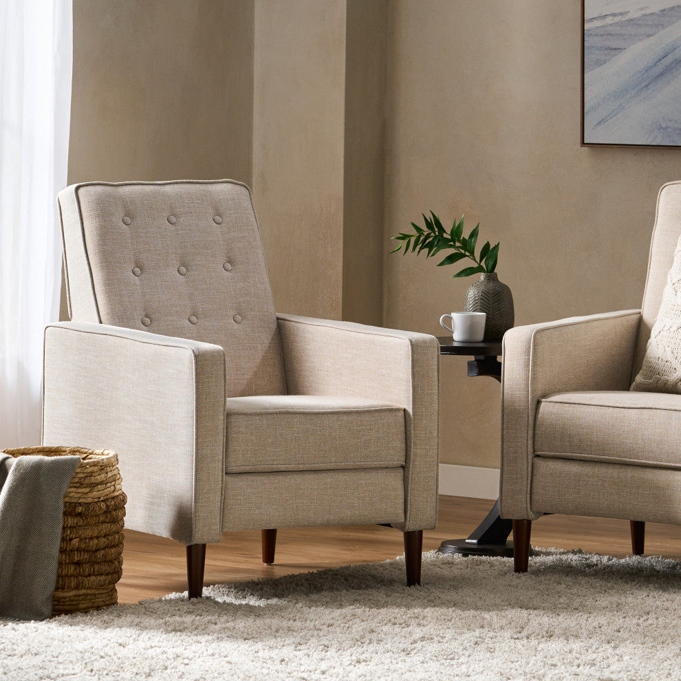GDF Studio Macedonia Mid-Century Modern Button Tufted Recliner, Wheat Fabric