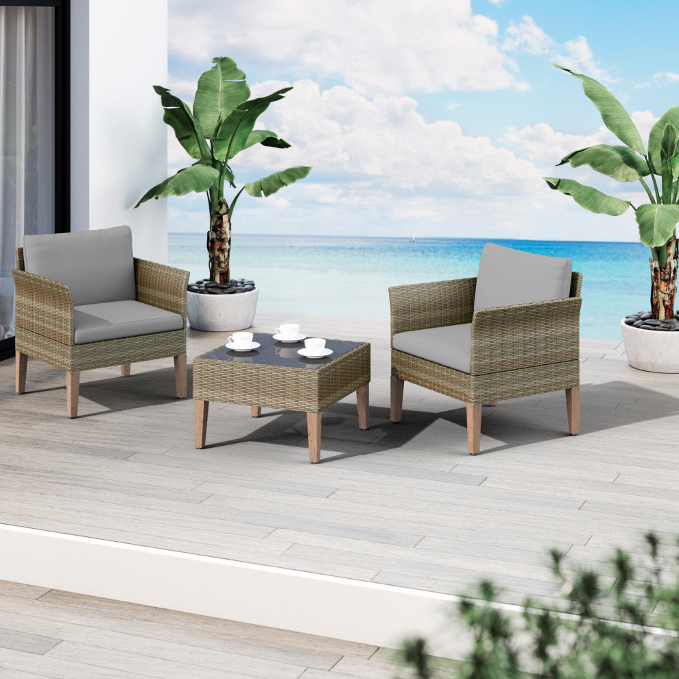 Isla 3-Piece Outdoor Conversation Set With Club Chairs, End Table, Stone
