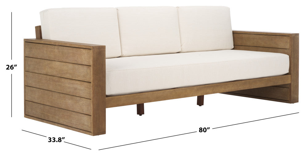 Safavieh Couture Indoor-Outdoor Santiago Eucalyptus Patio Sofa, Natural/Beige