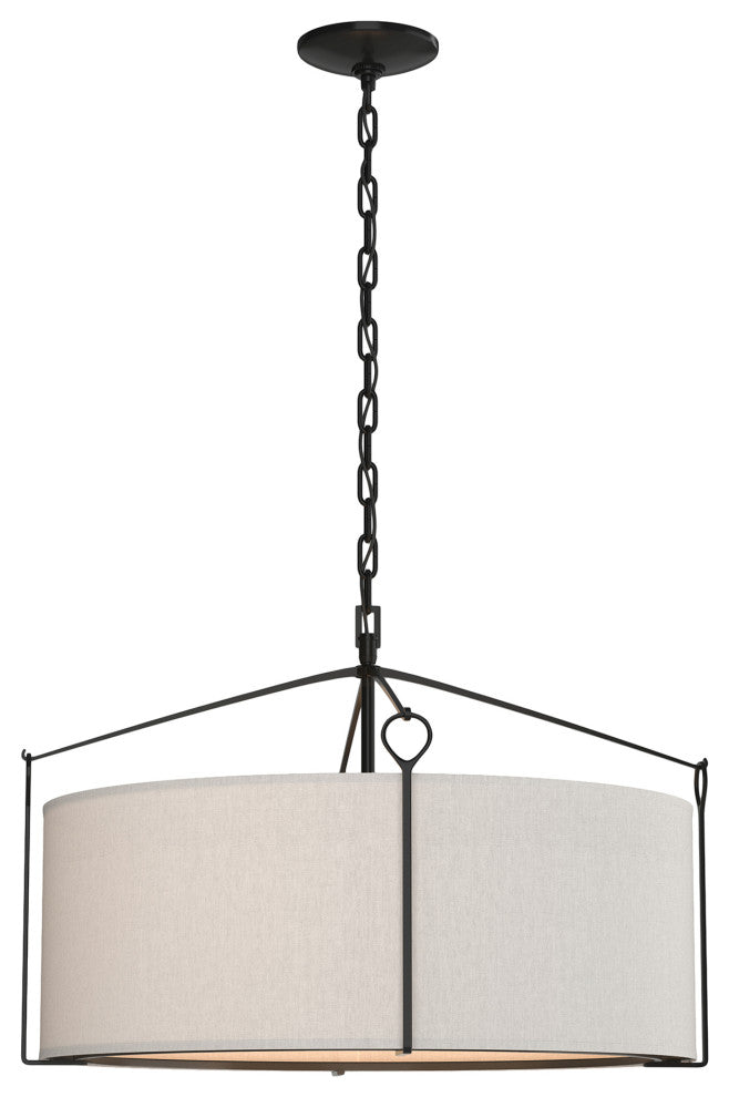 Bow Pendant, Black Finish, Flax Shade
