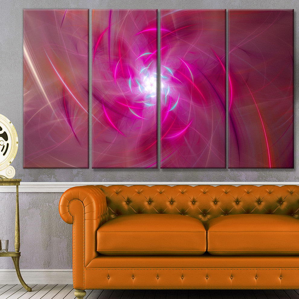Pink Fractal Whirlpool Design, Abstract Wall Art Canvas, 48"x28", 4 Panels