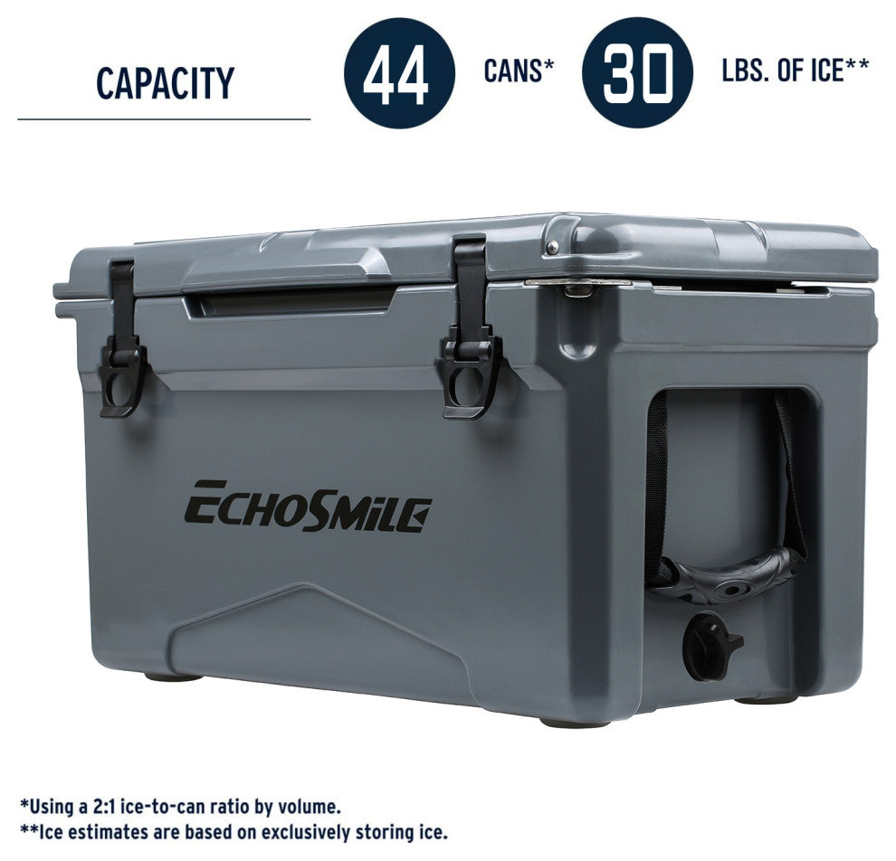 EchoSmile 30 qt. Rotomolded Cooler, Grey