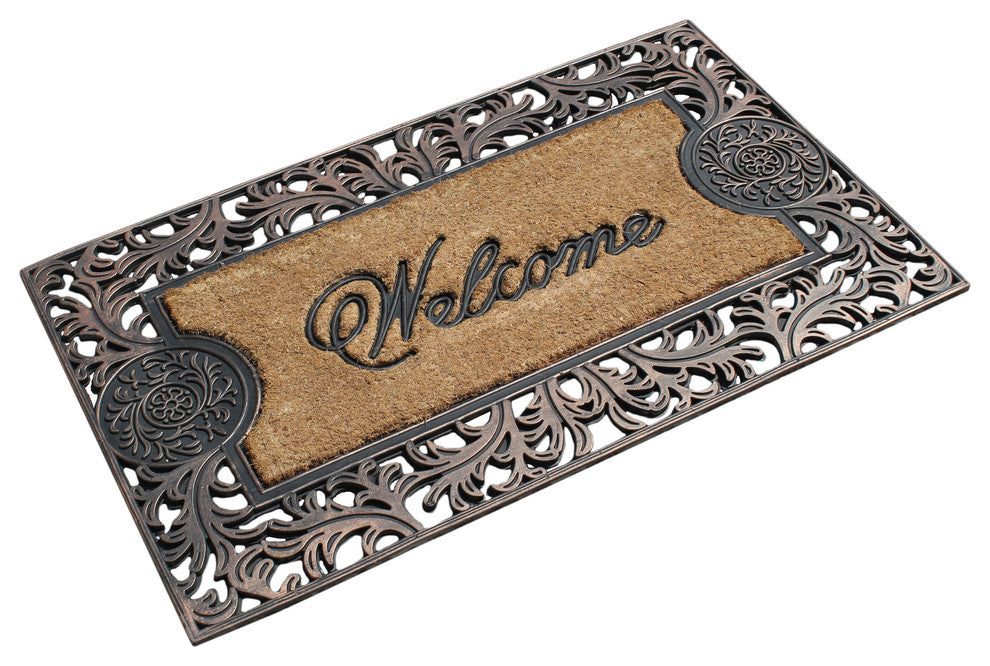 Rubber And Coir Molded Intricate Elegant Doormat, Large Size: 23"x38"