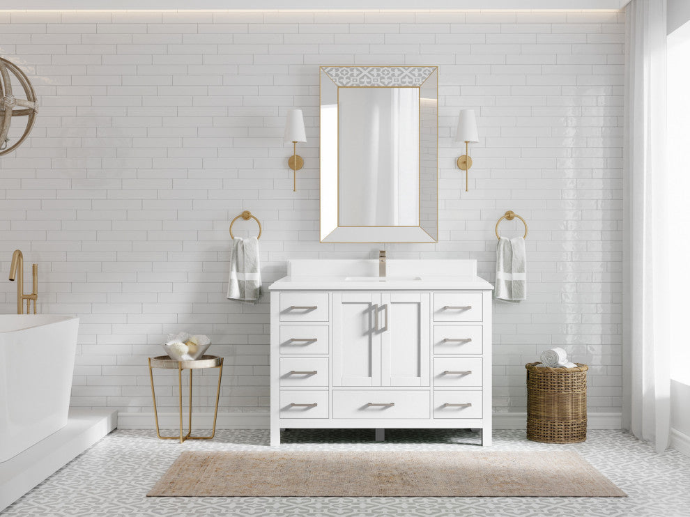 Malibu 48 Single Sink Bath Vanity in White  1.5" White Quartz