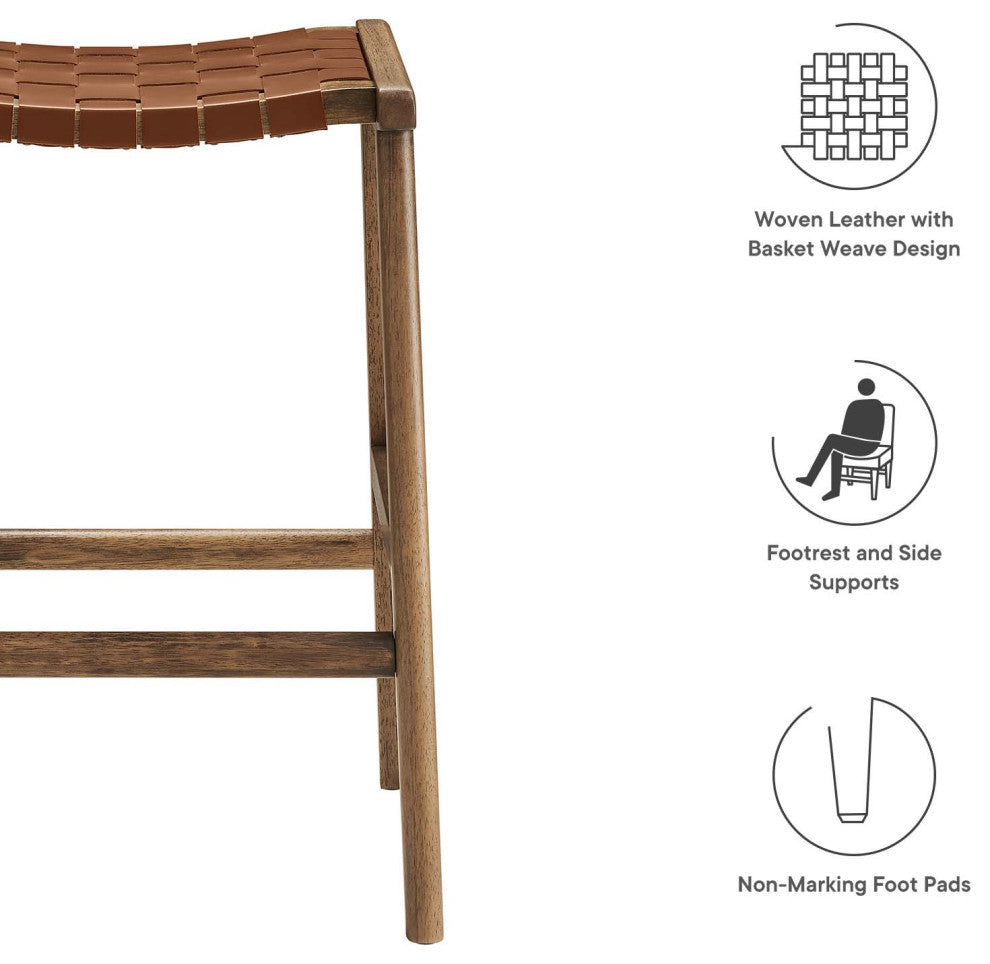 Saoirse Faux Leather Wood Counter Stool - Set of 2 - Walnut Brown