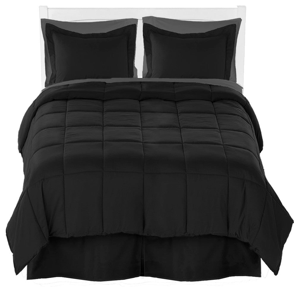 Comforter, Sheet, and Bed Skirt, Black, Gray, Black, Split Queen
