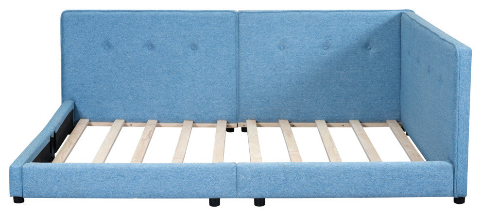 Gewnee Upholstered Full Size platform bed with USB Ports, Blue