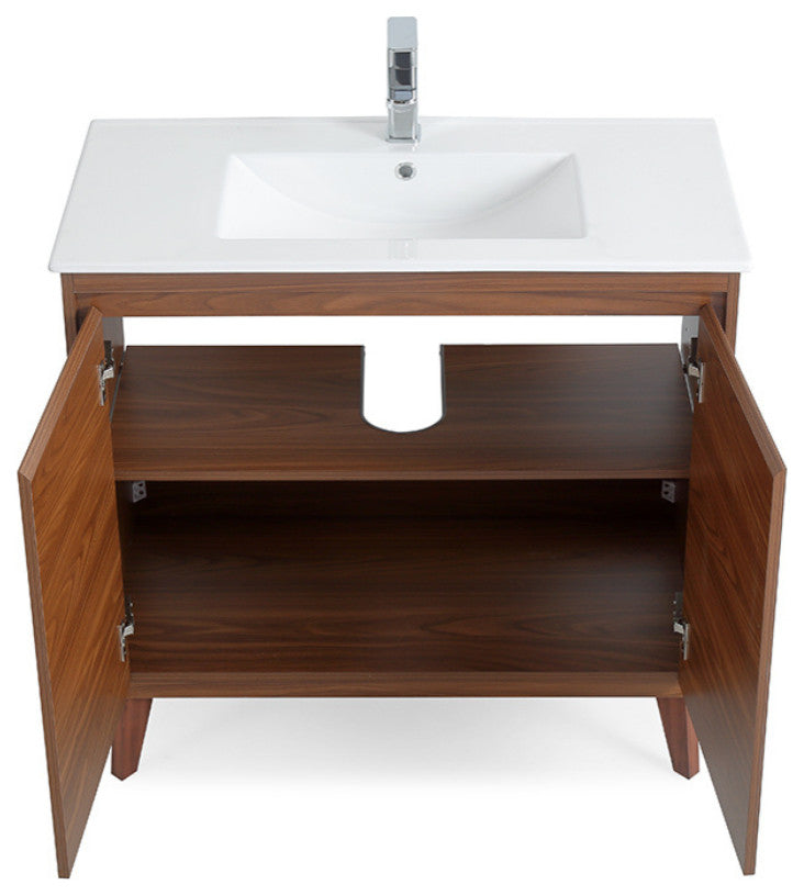 36" Modern Style Cherry Brown Zaren Single Sink Bathroom Vanity