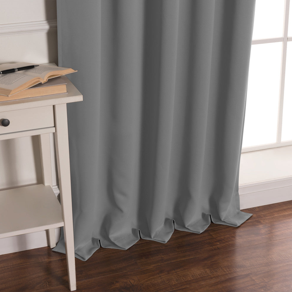 BANDTAB -Thermal Insulated Blackout Knotted Tab Curtain Set, Grey, 52" W X 63" L